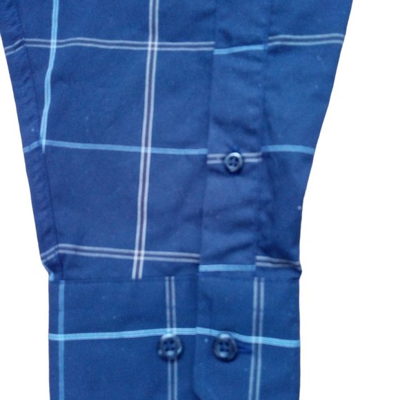 NAUTICA Shirt Navy Plaid Long Sleeve Button Down Wrinkle Resistant 100% Cotton - Picture 3 of 3